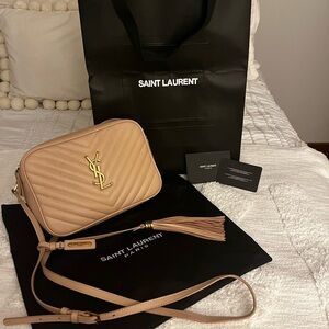 Yves Saint Laurent Lou Camera Bag Quilted Leather, Dark Beige with tassel